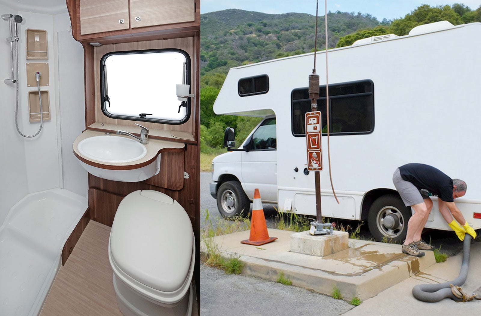 Portable RV/camper toilet and holding tank setup in Livingston, Texas
